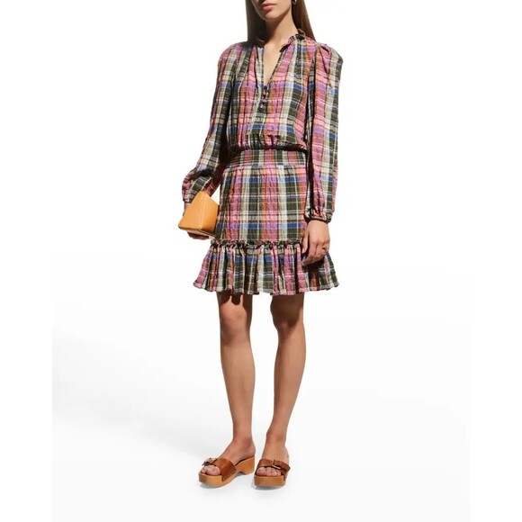 Veronica Beard Dresses & Skirts - Veronica Beard Women's Destiny Crinkle Plaid Dress size 4 NWT Olive/Pink V-Neck